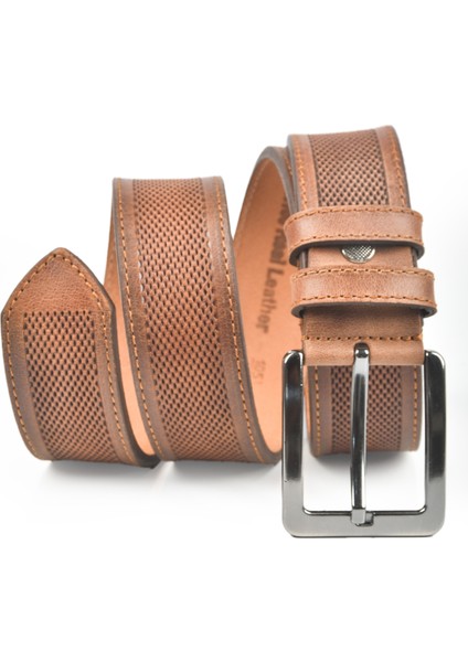 Taba Orjinal Deri Kemer 4 cm Özel Yapım Motifli Hakiki Deri Spor Kemer 2502651
