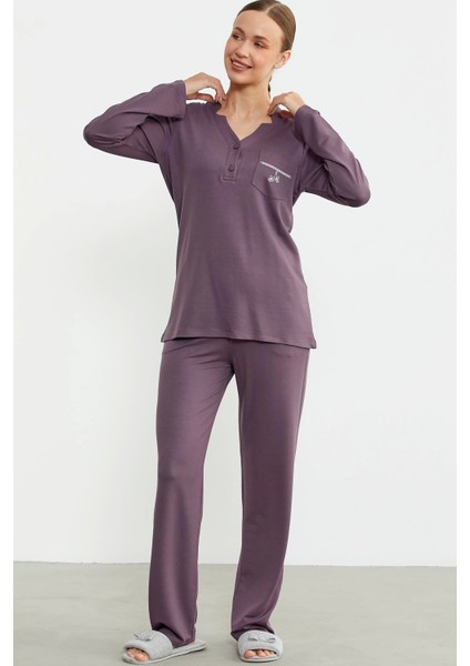 Sementa 76438 Yarım Düğmeli Cep Detaylı Pijama Takım