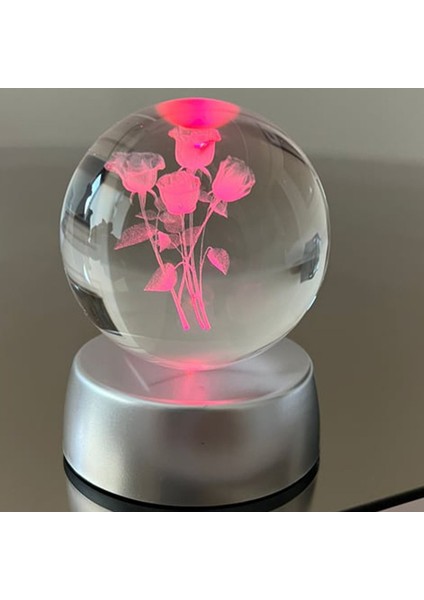 Gül Buketi Tasarımlı 3D Cam Küre 6cm