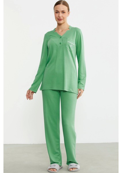 Sementa 76438 Yarım Düğmeli Cep Detaylı Pijama Takım