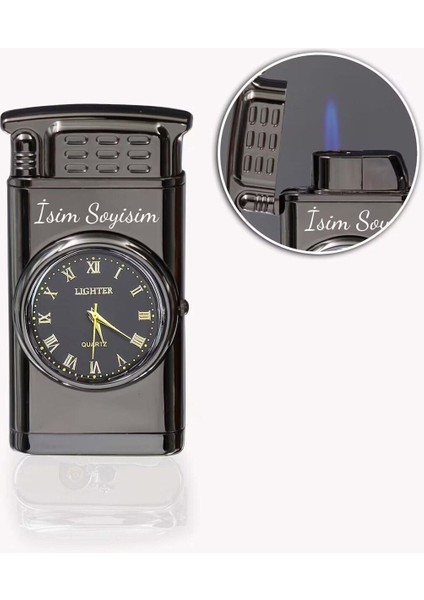 Kişiye Özel Işıklı Saatli Füme Renk Çakmak fiyatları