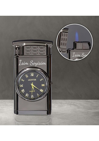 Kişiye Özel Işıklı Saatli Füme Renk Çakmak modelleri