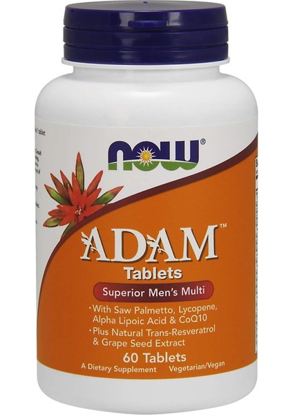 Foods Adam Men's Multivitamin Saw PALMETTO+CHOLINE+ZINC+COPPER+MOLYBDENUM+COQ10+RESVERATROL 60