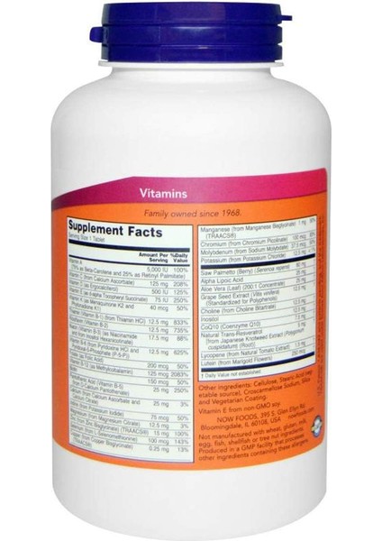 Foods Adam Men's Multivitamin Saw PALMETTO+CHOLINE+ZINC+COPPER+MOLYBDENUM+COQ10+RESVERATROL 60 fiyatları