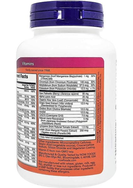 Foods Adam Men's Multivitamin Saw PALMETTO+CHOLINE+ZINC+COPPER+MOLYBDENUM+COQ10+RESVERATROL 60 fırsatları