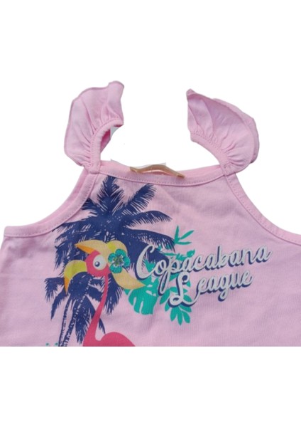 Kız Çocuk İkili Yazlık Takım – Askılı Pembe Tişört & Ekru Şort – %100 Pamuk