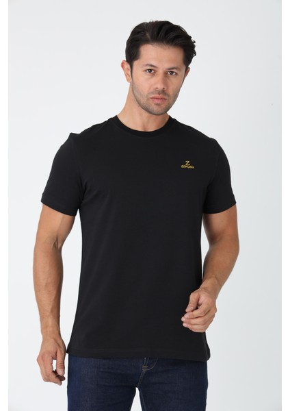 Siyah Tişört - Sarı Nakışlı "z / Zekora" Sol Göğüs Tasarımı fiyatları