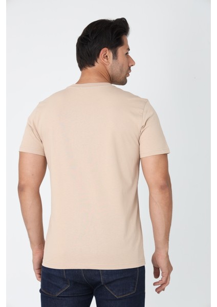 Bej Tişört - Sarı Nakışlı "z / Zekora" Sol Göğüs Tasarımı fırsatları