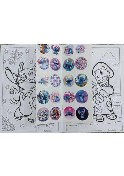 2 Adet Stickerli Boyama Kitabı ve 12 Li Tüp Kuru Boya Kalemi ( Hello Kitty-A/stitch-A ) modelleri