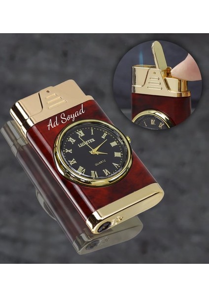 Kişiye Özel Işıklı Saatli Çakmak (Kahverengi) fiyatları