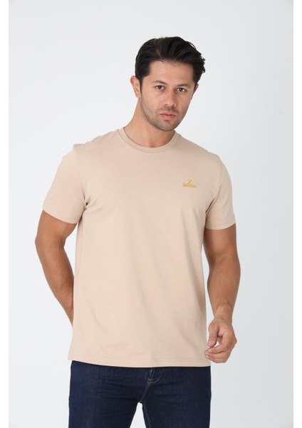 Bej Tişört - Sarı Nakışlı "z / Zekora" Sol Göğüs Tasarımı fiyatları