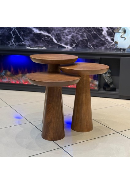 Üst Kalite 3'lü Mantar Yan Sehpa - Ceviz