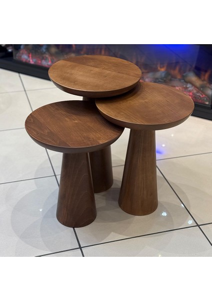 Üst Kalite 3'lü Mantar Yan Sehpa - Ceviz fiyatları