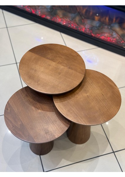 Üst Kalite 3'lü Mantar Yan Sehpa - Ceviz modelleri