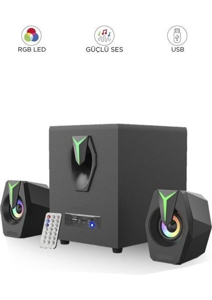 D38 Bluetooth Hoparlör 2 In1 Subwoofer Rgb Işıklı Bilgisayar Hoparlörü Speaker