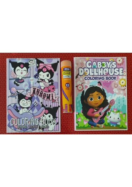 2 Adet Stickerli Boyama Kitabı ve 12 Li Tüp Kuru Boya Kalemi ( Kuromi-B/gabbys )