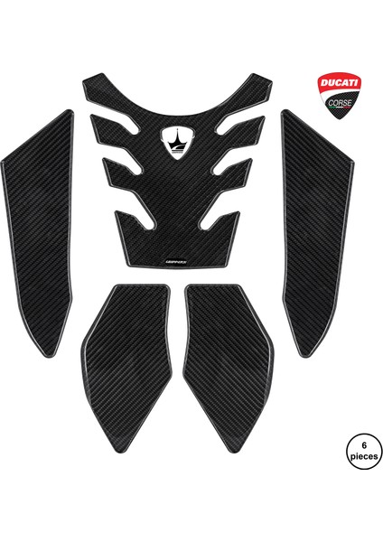 Ducati Multistrada 950-1200 2023 ile Uyumlu Kaydırmaz 6d Karbon 6 Parça Tank Pad Seti GC37