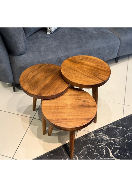 Üst Kalite 3'lü Ince Ayaklı Mantar Yan Sehpa - Ceviz fiyatları