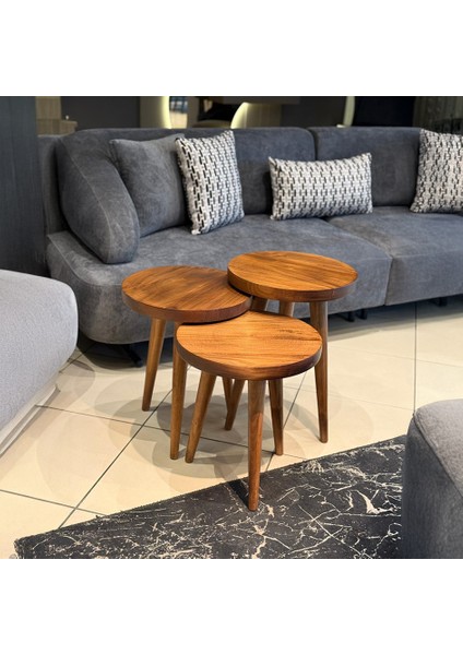 Üst Kalite 3'lü Ince Ayaklı Mantar Yan Sehpa - Ceviz modelleri