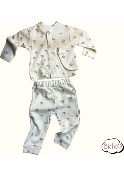Bebek Çocuk Pijama Takımı Palmiye Desenli %100 Pamuklu Organik Kumaş 0-1 Yaş modelleri