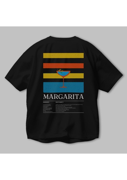 Margarita Kokteyl Serisi Arka Baskılı Oversize T-Shirt Erkek Kadın %100 Pamuk Bisiklet Yaka Tişort modelleri