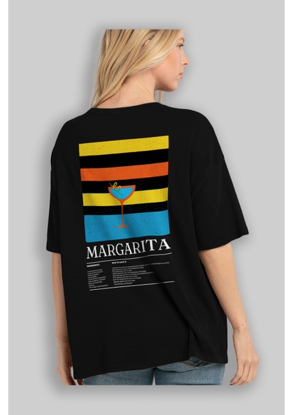 Margarita Kokteyl Serisi Arka Baskılı Oversize T-Shirt Erkek Kadın %100 Pamuk Bisiklet Yaka Tişort fırsatları