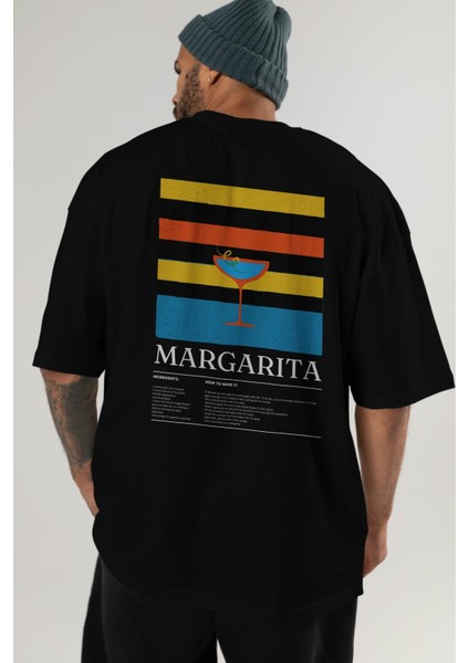 Margarita Kokteyl Serisi Arka Baskılı Oversize T-Shirt Erkek Kadın %100 Pamuk Bisiklet Yaka Tişort