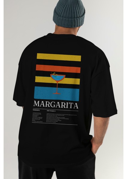 Margarita Kokteyl Serisi Arka Baskılı Oversize T-Shirt Erkek Kadın %100 Pamuk Bisiklet Yaka Tişort