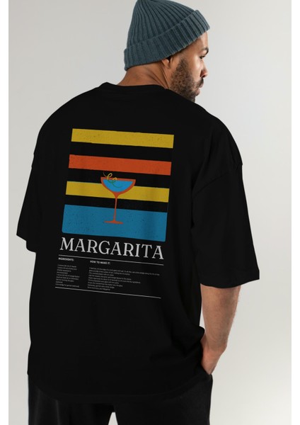 Margarita Kokteyl Serisi Arka Baskılı Oversize T-Shirt Erkek Kadın %100 Pamuk Bisiklet Yaka Tişort