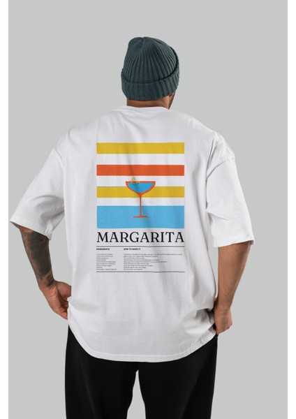 Margarita Kokteyl Serisi Arka Baskılı Oversize T-Shirt Erkek Kadın %100 Pamuk Bisiklet Yaka Tişort