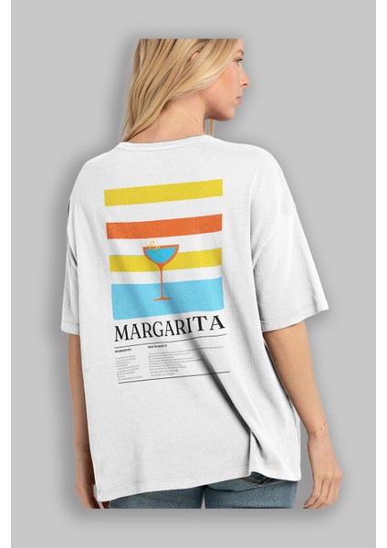 Margarita Kokteyl Serisi Arka Baskılı Oversize T-Shirt Erkek Kadın %100 Pamuk Bisiklet Yaka Tişort modelleri