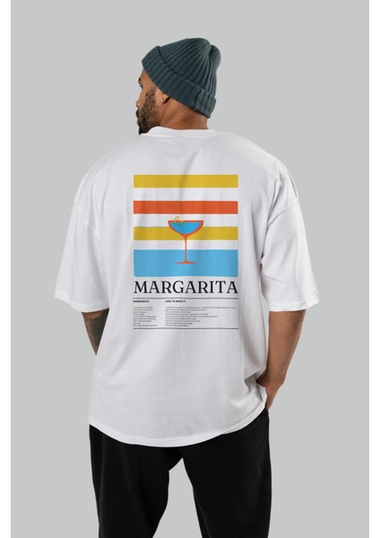 Margarita Kokteyl Serisi Arka Baskılı Oversize T-Shirt Erkek Kadın %100 Pamuk Bisiklet Yaka Tişort fırsatları