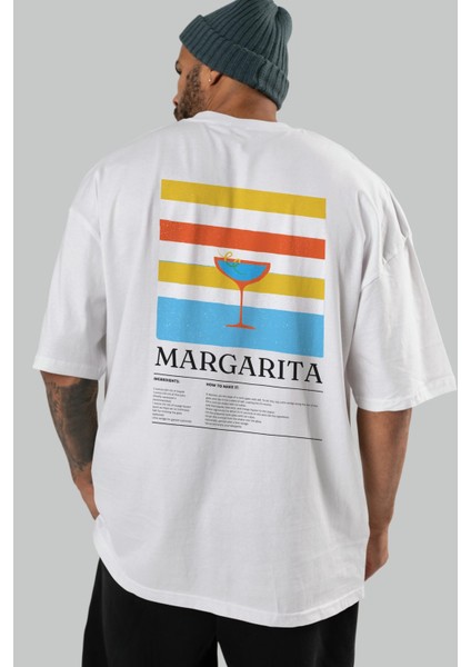Margarita Kokteyl Serisi Arka Baskılı Oversize T-Shirt Erkek Kadın %100 Pamuk Bisiklet Yaka Tişort indirimleri