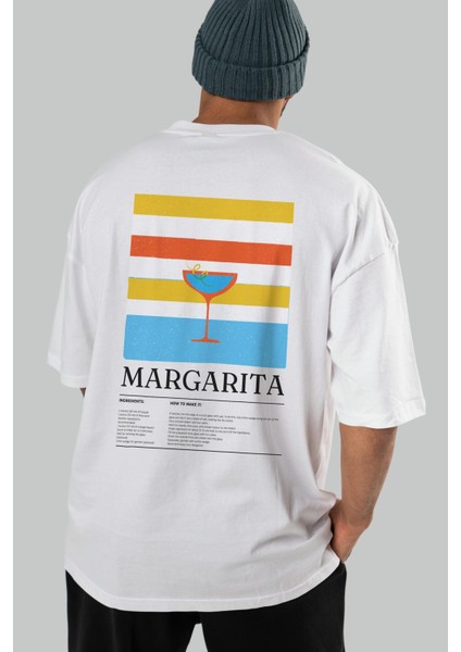 Margarita Kokteyl Serisi Arka Baskılı Oversize T-Shirt Erkek Kadın %100 Pamuk Bisiklet Yaka Tişort