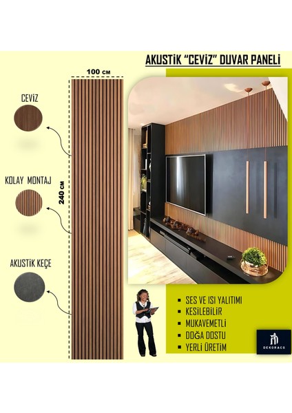 100X240 Ceviz Renk 3D Akustik Ahşap Duvar Paneli