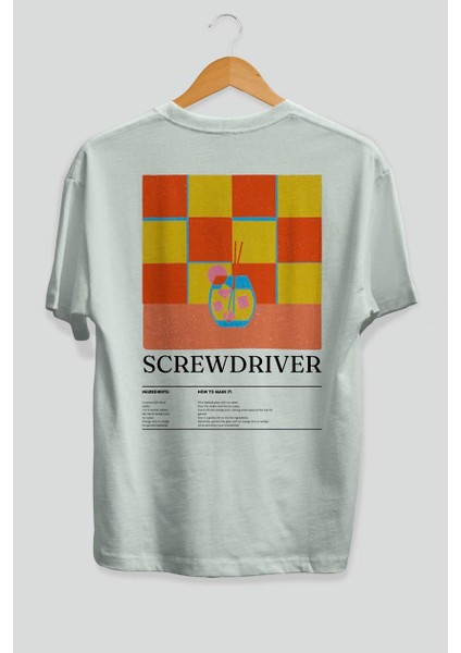Screwdriver Kokteyl Serisi Arka Baskılı Oversize T-Shirt Erkek Kadın %100 Pamuk Bisiklet Yaka Tişort fiyatları