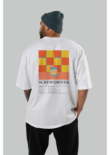 Screwdriver Kokteyl Serisi Arka Baskılı Oversize T-Shirt Erkek Kadın %100 Pamuk Bisiklet Yaka Tişort fırsatları