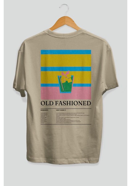 Old Fashioned Kokteyl Serisi Arka Baskılı Oversize T-Shirt Erkek Kadın %100 Pamuk Bisiklet Yaka Tişort fiyatları