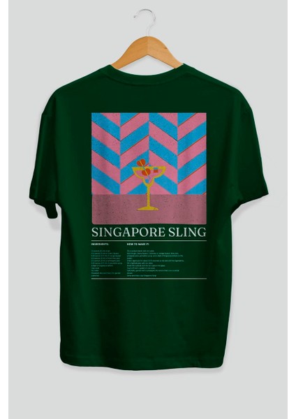 Singapore Sling Kokteyl Serisi Arka Baskılı Oversize T-Shirt Erkek Kadın %100 Pamuk Bisiklet Yaka Tişort fiyatları