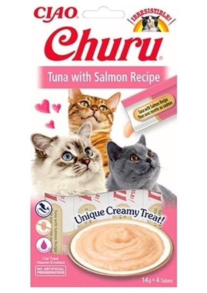 Churu Cream Ton Balıklı ve Somonlu Kedi Ödül Kreması 4*14 gr