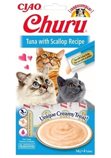 Churu Cream Ton Balıklı ve Deniz Taraklı Kedi Ödül Kreması 4*14 gr