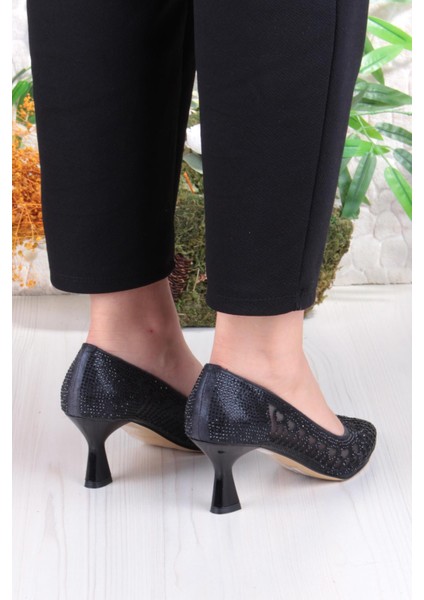 5309 Jena Dantelli Lazer Kesim Taşlı Detaylı Topuklu Kadın Ayakkabı fırsatları