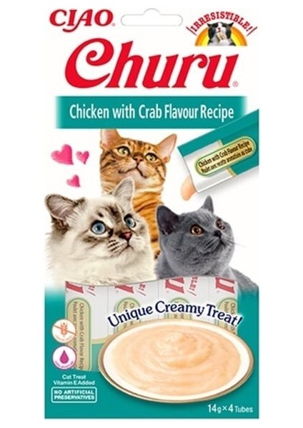 Churu Cream Tavuklu ve Yengeçli Kedi Ödül Kreması 4*14 gr