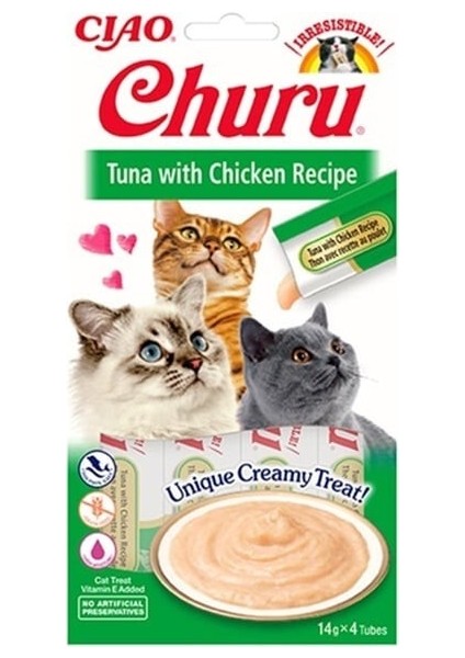 Churu Cream Ton Balıklı ve Tavuklu Kedi Ödül Kreması 4*14 gr
