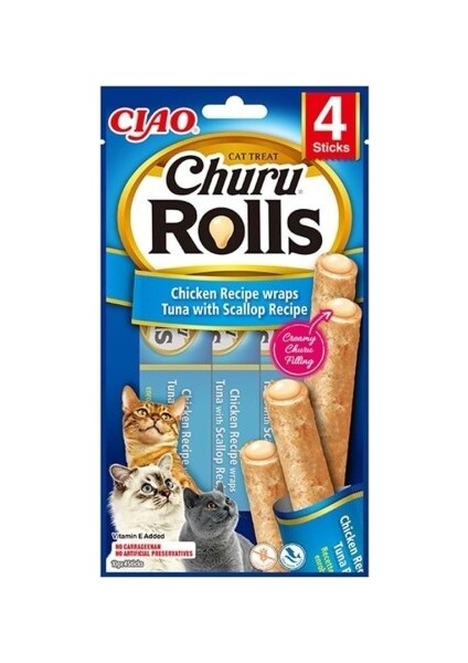 Sticks Tavuk Sargılı Ton Balıklı ve Deniz Taraklı Kedi Ödül Maması 4 x 10 gr