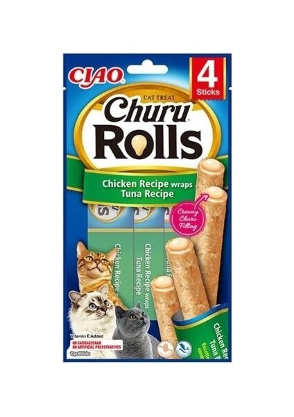 Churu Rols Sticks Tavuk Sargılı ve Ton Balıklı Kedi Ödül Maması 4 x 10 gr