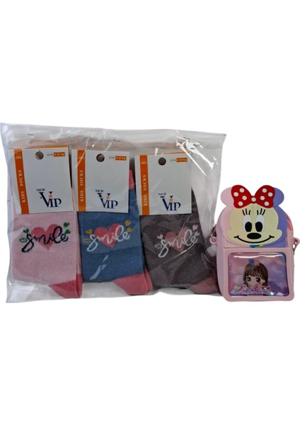 Kız Çocuk Mini Mouse Anime Figürlü Çanta Model Vip 3 Renk Model Çorap 4 Lü Set fırsatları