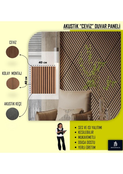40X40 Ceviz Renk 3D Akustik Ahşap Duvar Paneli