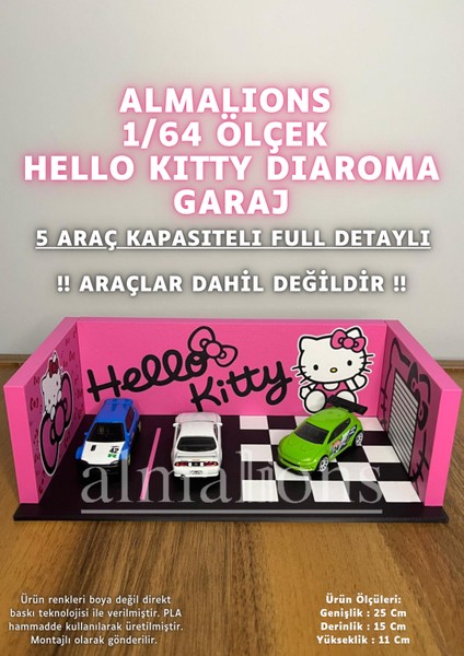 1/64 Ölçek Diaroma Araç Sergileme Garajı - Hello Kitty - 5 Araçlık