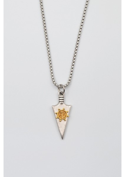 Ok Ucu Dümen Figürlü Örme Zincir Kolye - Gümüş Kaplama - Erkek Kadın Kolye - NO:1591